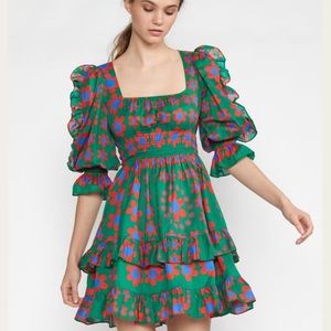 Cynthia Rowley Spencer Smocked Mini Ruffle Dress in Large